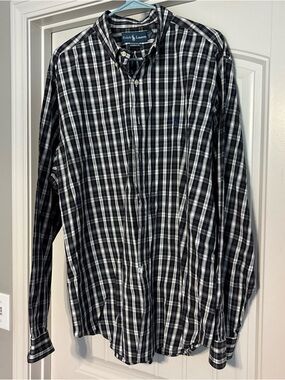 Ralph Lauren dark Navy and White Plaid Button-Down Shirt 17.5” 36/37